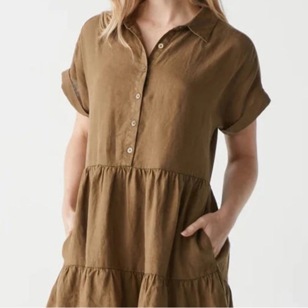 Michael Stars Greta short sleeve linen swing dress‎ brown khaki size small NWT